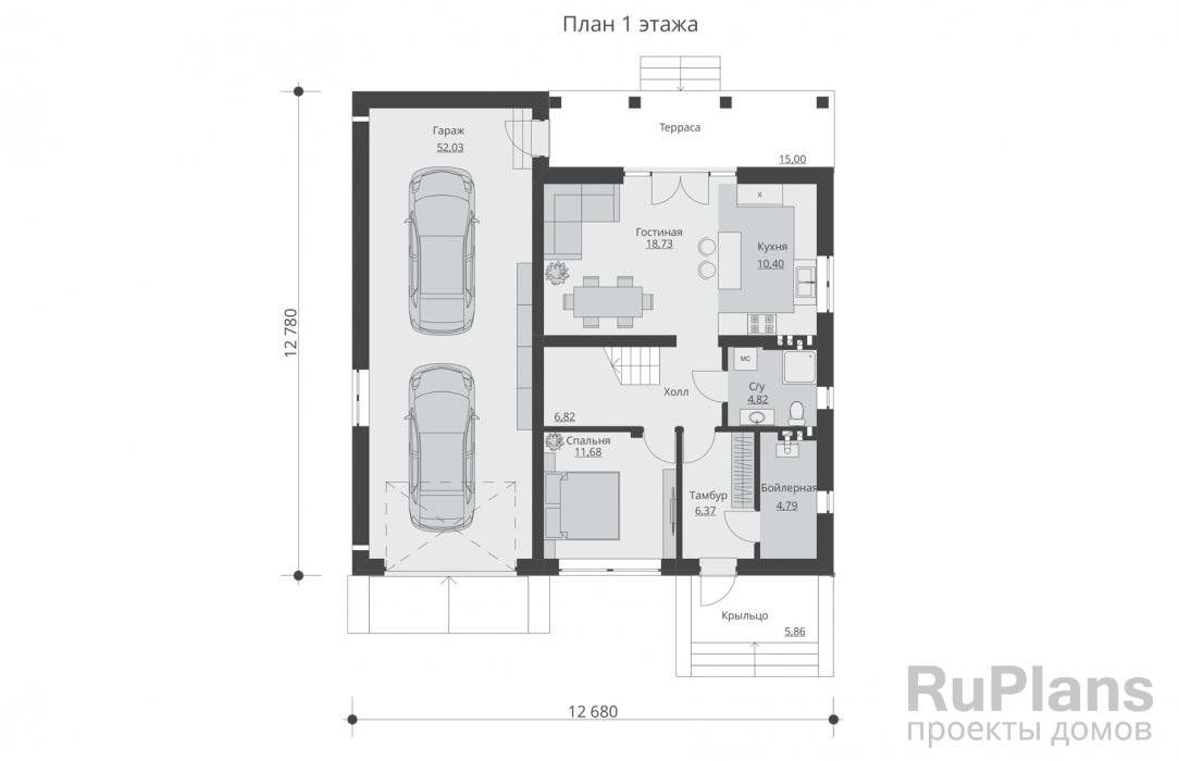 Проект индивидуального одноэтажного жилого дома с мансардой и гаражом ЛСП5495